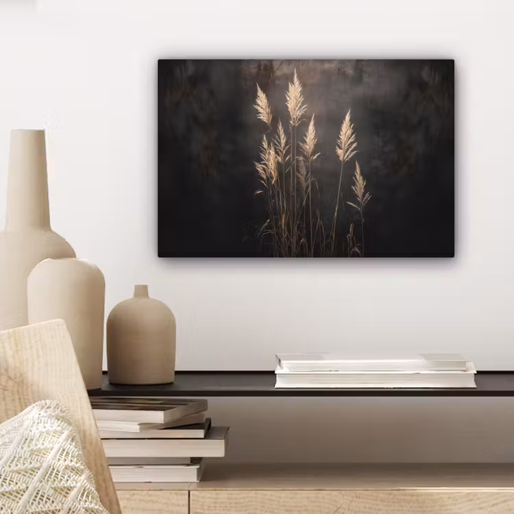 Canvas schilderij - Siergras - Pluimen - Verlichting - Zwart — 5