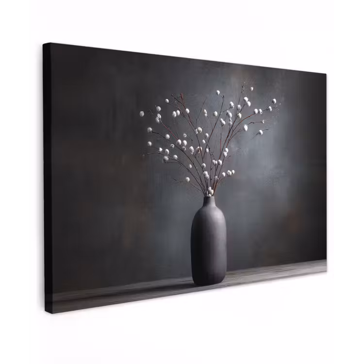 Canvas schilderij - Takken - Vaas - Bolletjes - Wit — 1