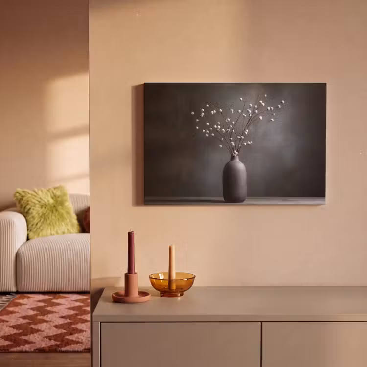 Canvas schilderij - Takken - Vaas - Bolletjes - Wit — 2