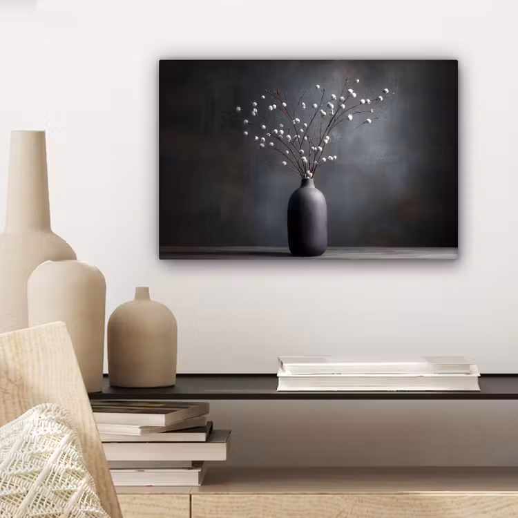 Canvas schilderij - Takken - Vaas - Bolletjes - Wit — 5