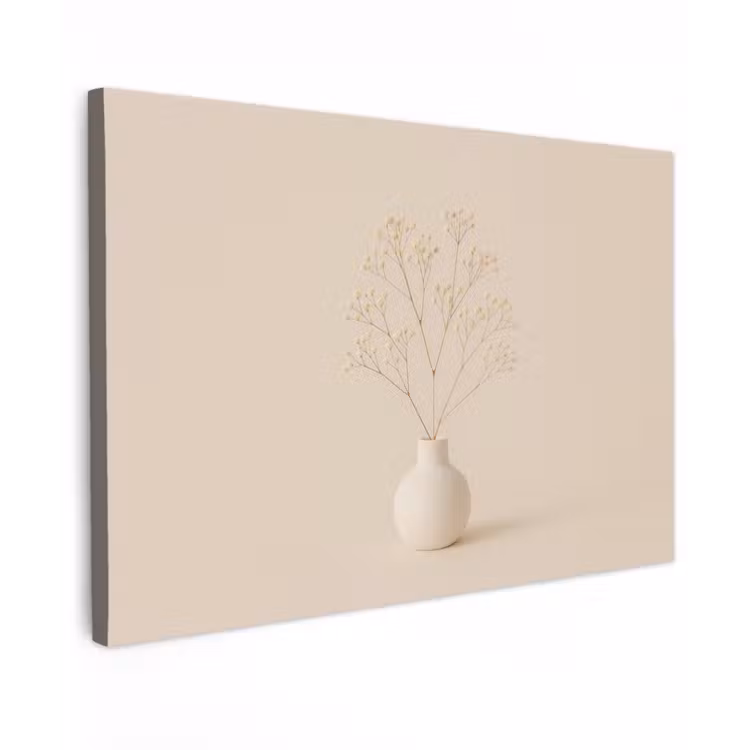 Canvas schilderij - Vaas - Takken - Bloemetjes - Wit — 1