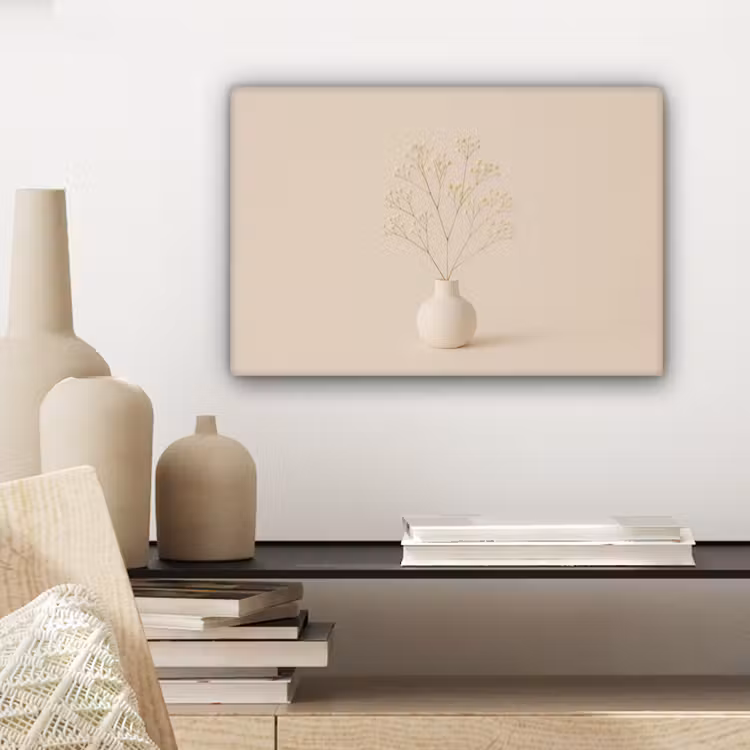 Canvas schilderij - Vaas - Takken - Bloemetjes - Wit — 5