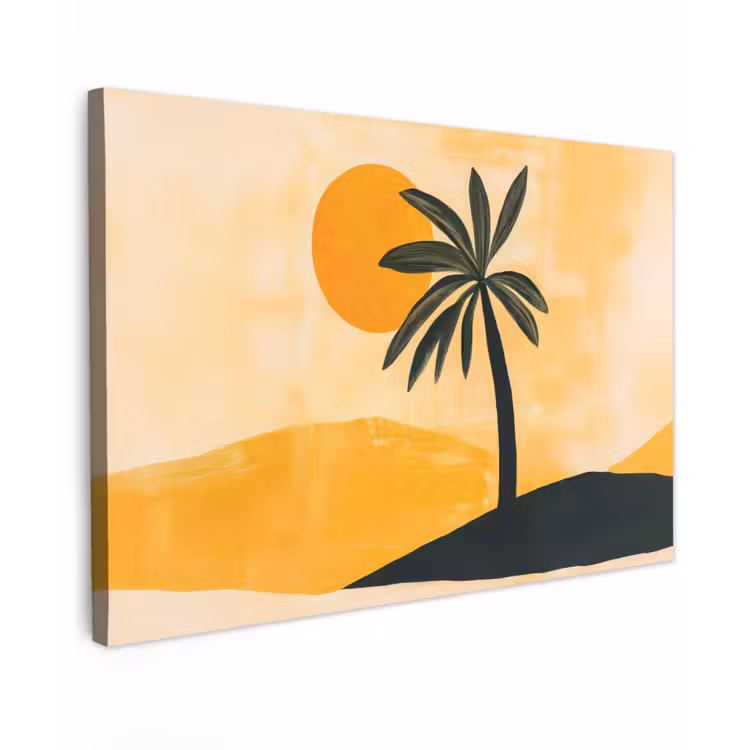 Canvas schilderij - Illustratie - Palmboom - Zon - Heuvels — 1