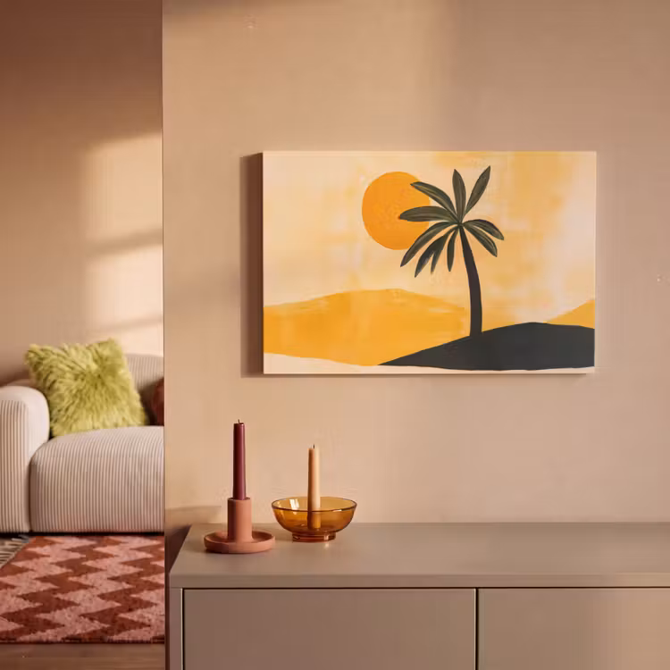 Canvas schilderij - Illustratie - Palmboom - Zon - Heuvels — 2