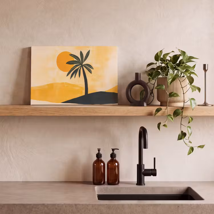 Canvas schilderij - Illustratie - Palmboom - Zon - Heuvels — 3