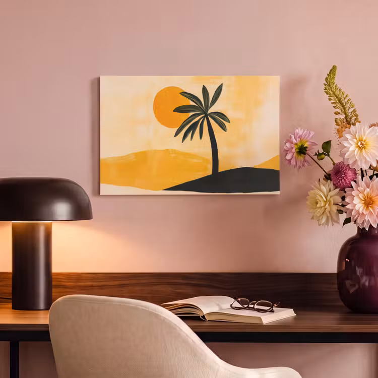 Canvas schilderij - Illustratie - Palmboom - Zon - Heuvels — 4