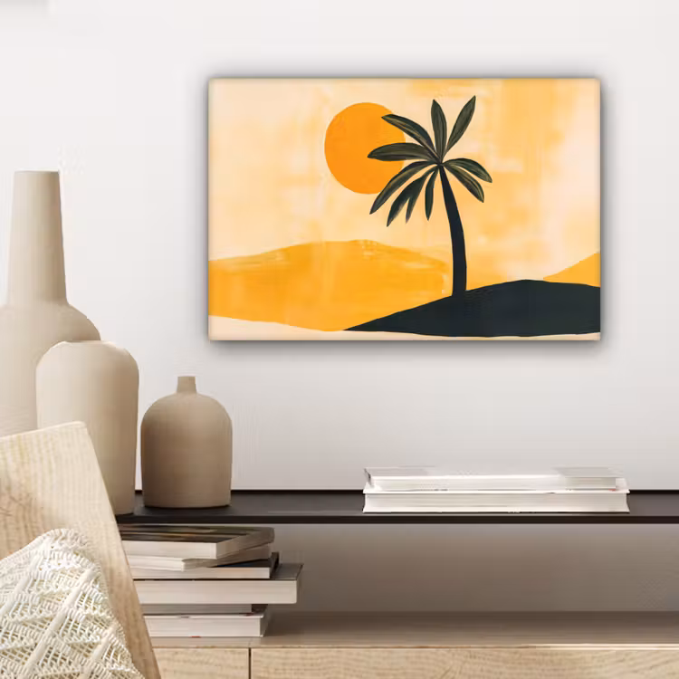 Canvas schilderij - Illustratie - Palmboom - Zon - Heuvels — 5