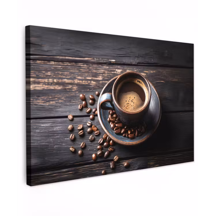 Canvas schilderij - Kop - Koffie - Hout - Bonen — 1