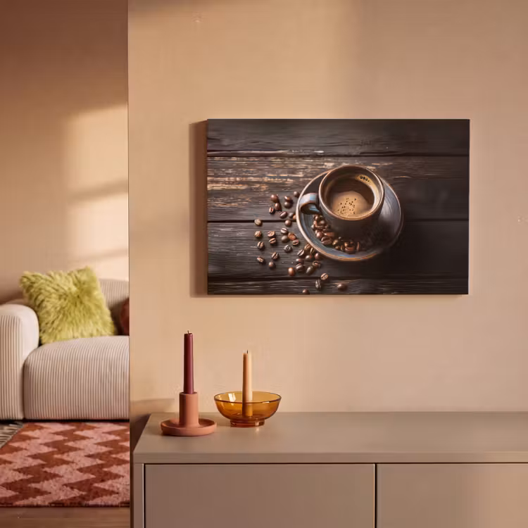 Canvas schilderij - Kop - Koffie - Hout - Bonen — 2
