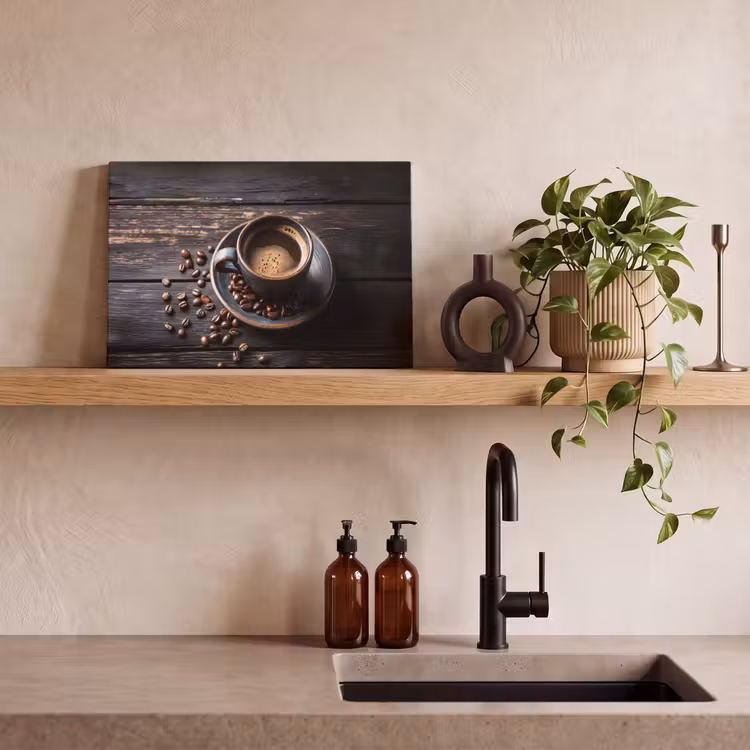 Canvas schilderij - Kop - Koffie - Hout - Bonen — 3