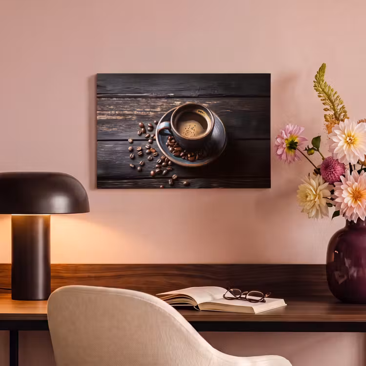 Canvas schilderij - Kop - Koffie - Hout - Bonen — 4