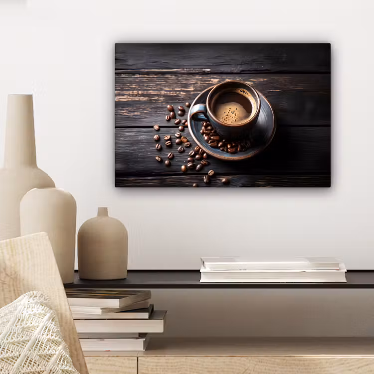Canvas schilderij - Kop - Koffie - Hout - Bonen — 5