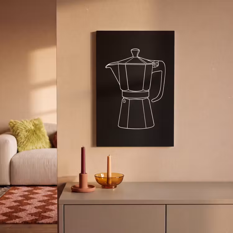 Canvas schilderij - Mokkapot - Zwart - Wit - Lijntekening — 2