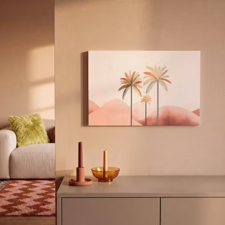 Canvas schilderij - Palmbomen - Heuvels - Minimalistisch - Zachtroze — 2