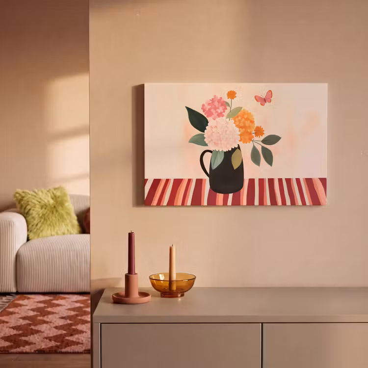 Canvas schilderij - Vaas - Bloemen - Vlinder - Rood — 2