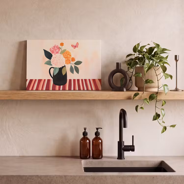 Canvas schilderij - Vaas - Bloemen - Vlinder - Rood — 3