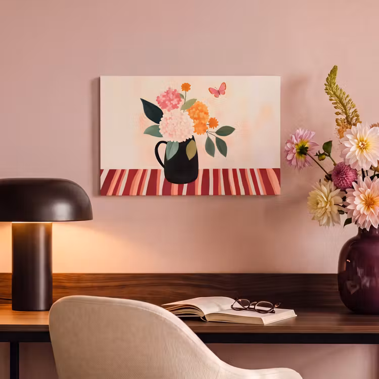 Canvas schilderij - Vaas - Bloemen - Vlinder - Rood — 4