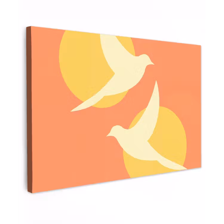 Canvas schilderij - Vogels - Cirkels - Geel — 1