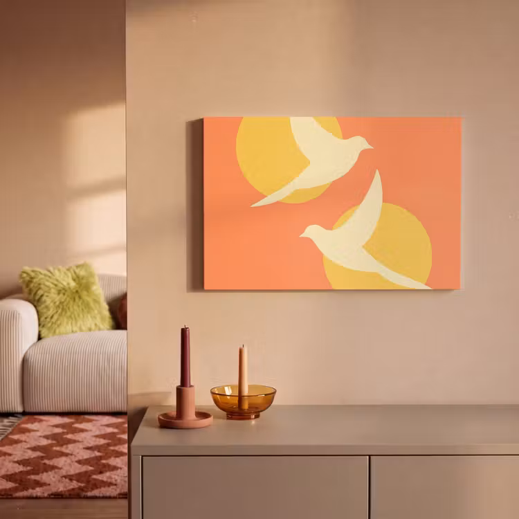 Canvas schilderij - Vogels - Cirkels - Geel — 2