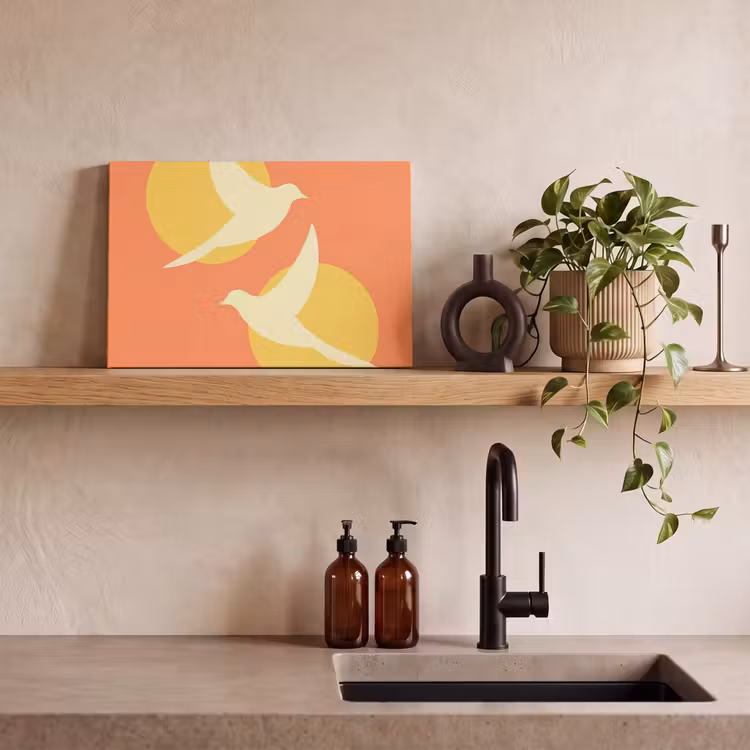 Canvas schilderij - Vogels - Cirkels - Geel — 3