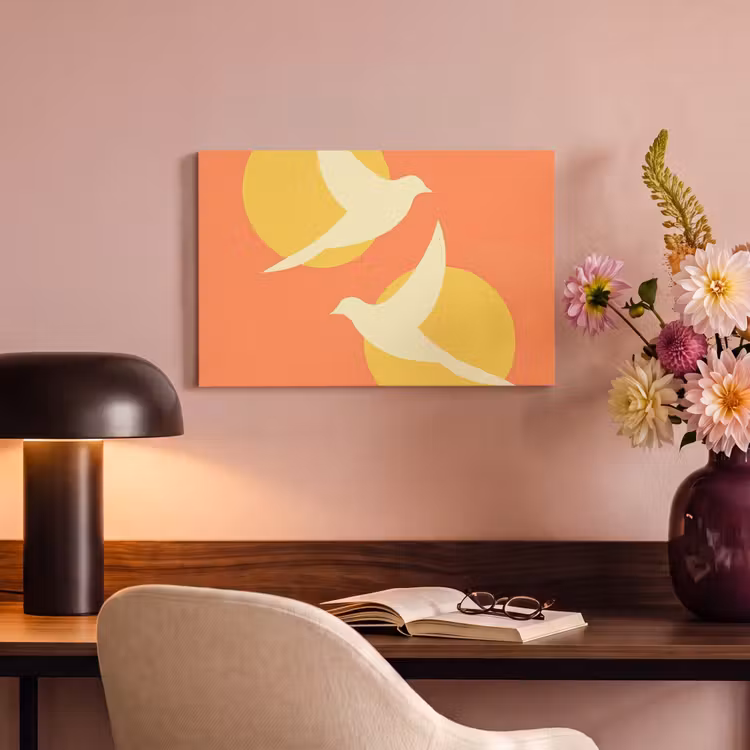 Canvas schilderij - Vogels - Cirkels - Geel — 4