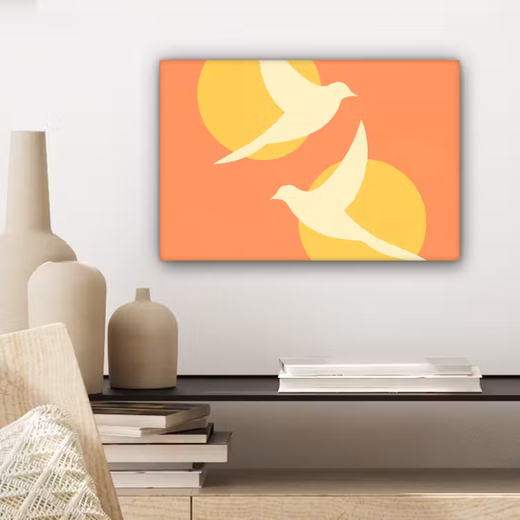Canvas schilderij - Vogels - Cirkels - Geel — 5