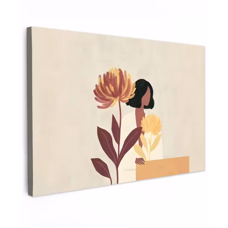 Canvas schilderij - Vrouw - Minimalistisch - Bloem — 1