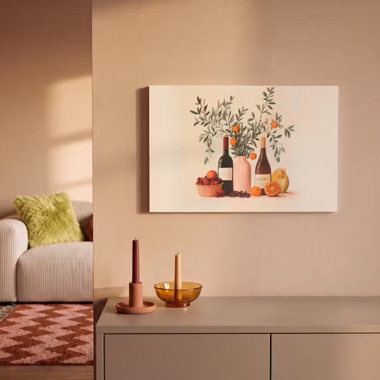 Canvas schilderij - Wijnflessen - Takken - Sinaasappels — 2