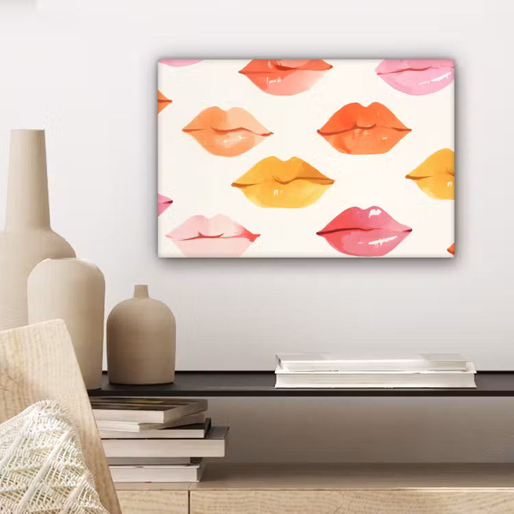 Canvas schilderij - Lippen - Kleurrijk - Glanzend — 5