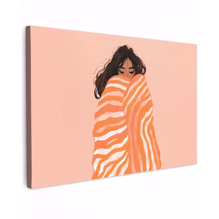Canvas schilderij - Meisje - Deken - Gestreept - Oranje — 1