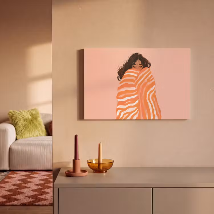 Canvas schilderij - Meisje - Deken - Gestreept - Oranje — 2