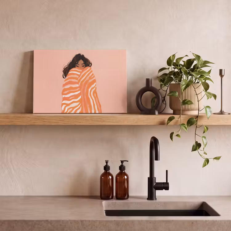 Canvas schilderij - Meisje - Deken - Gestreept - Oranje — 3