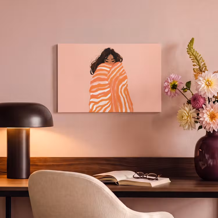 Canvas schilderij - Meisje - Deken - Gestreept - Oranje — 4