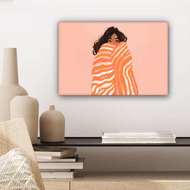 Canvas schilderij - Meisje - Deken - Gestreept - Oranje — 5