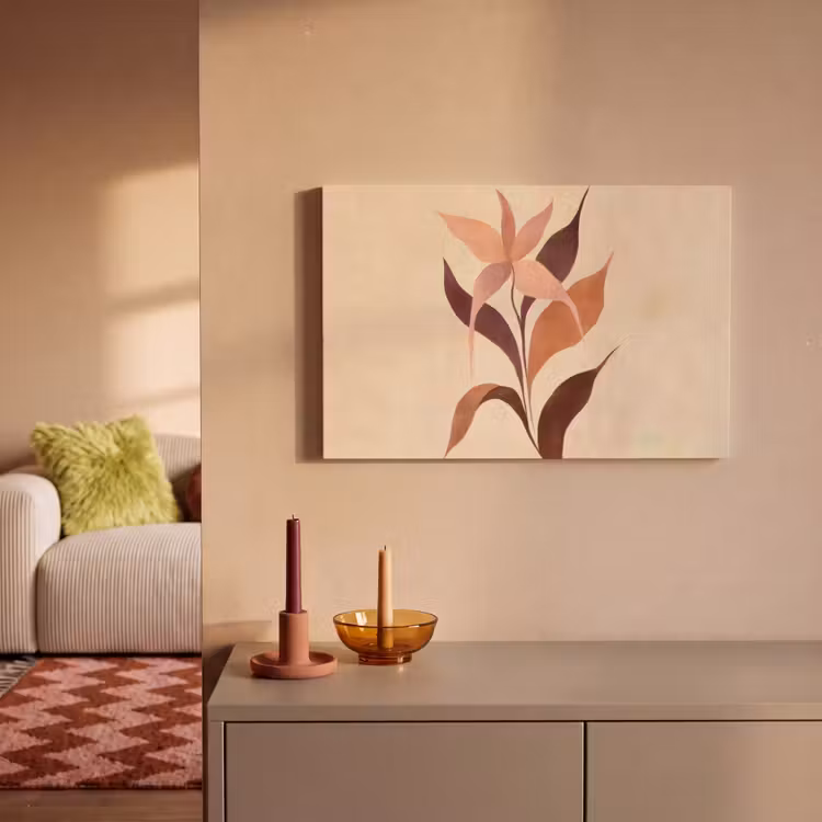 Canvas schilderij - Minimalistisch - Bloem - Bladeren - Beige — 2