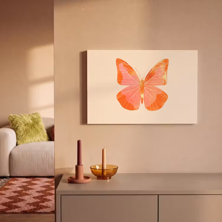 Canvas schilderij - Vlinder - Minimalistisch - Roze — 2