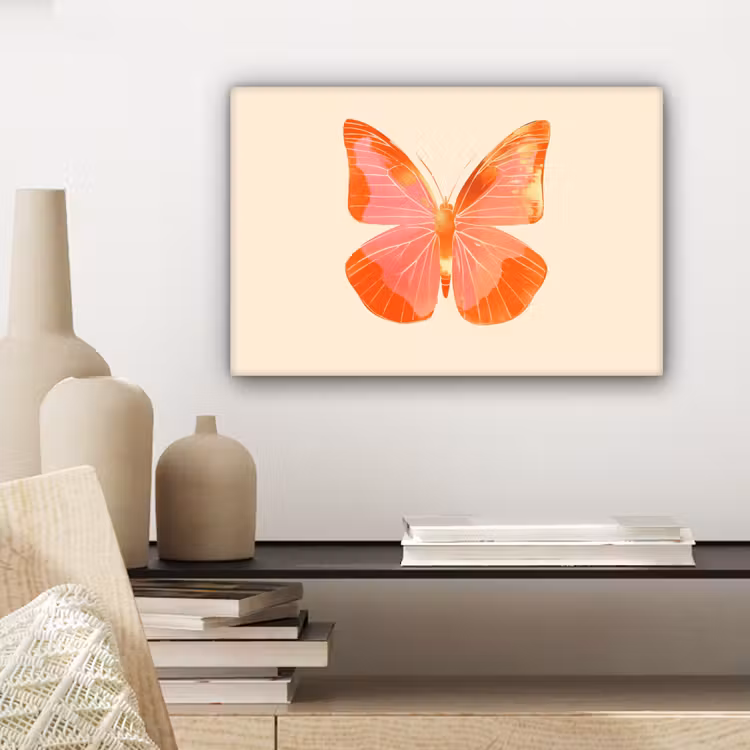 Canvas schilderij - Vlinder - Minimalistisch - Roze — 5