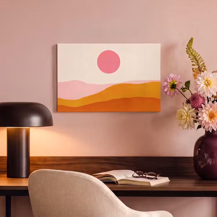 Canvas schilderij - Zon - Heuvels - Abstract - Roze — 4
