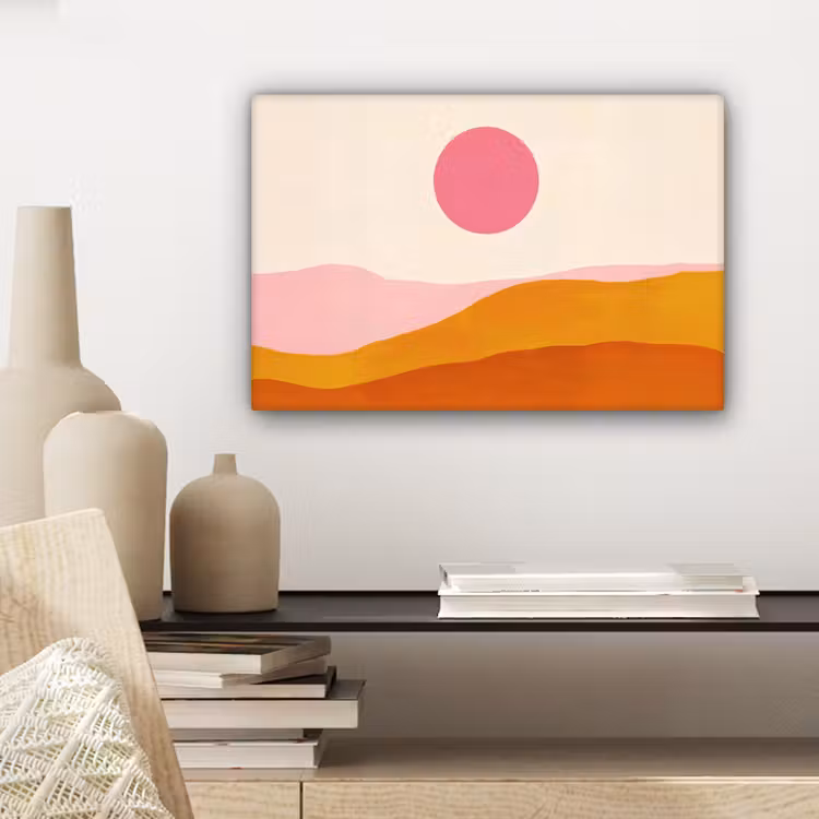 Canvas schilderij - Zon - Heuvels - Abstract - Roze — 5