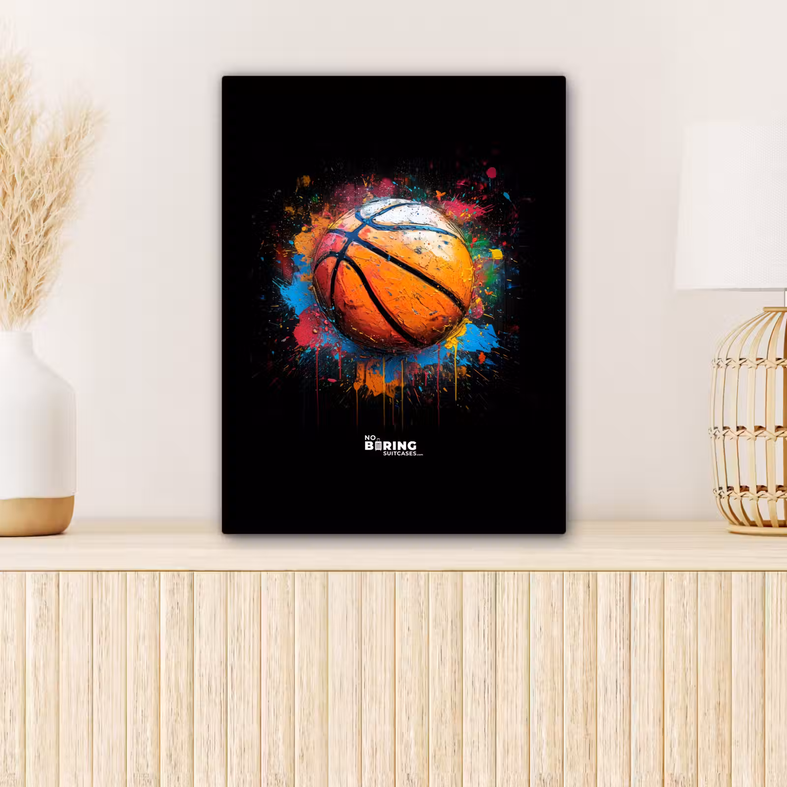 Canvas schilderij - Oranje basketbal te midden van verfspetters — 1