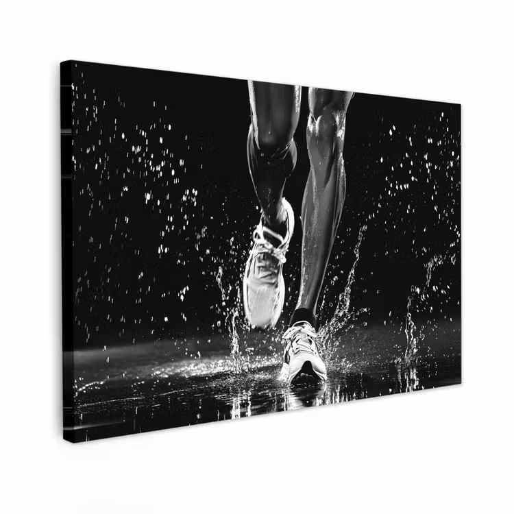 Canvas schilderij - Hardloopschoenen - Rennen - Druppels - Zwart — 1