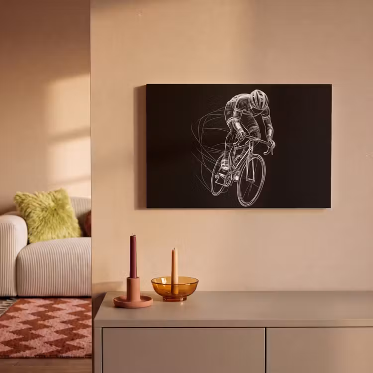 Canvas schilderij - Lijntekening - Wit - Wielrennen - Snelheid — 2
