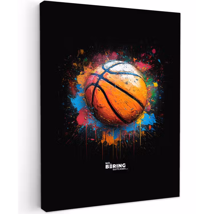 Canvas schilderij - Oranje basketbal te midden van verfspetters — 2