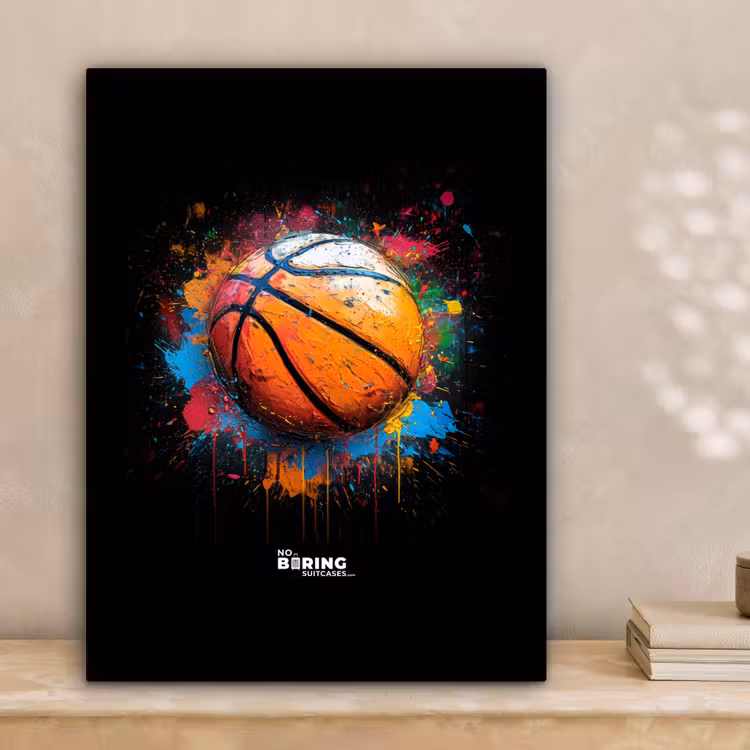 Canvas schilderij - Oranje basketbal te midden van verfspetters — 3