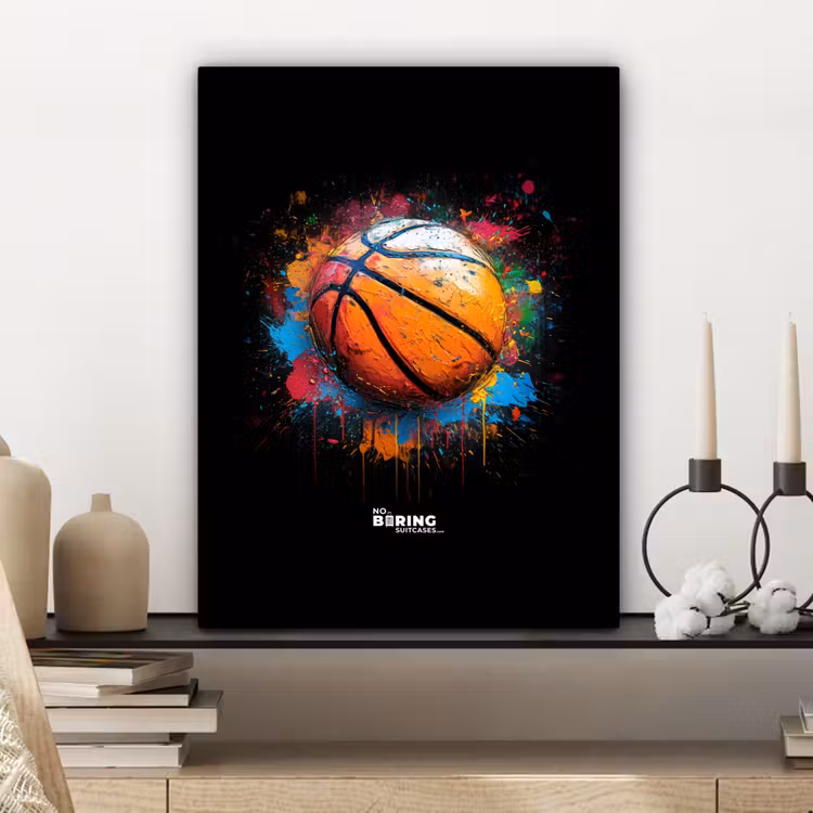 Canvas schilderij - Oranje basketbal te midden van verfspetters — 6