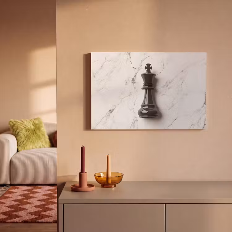 Canvas schilderij - Schaakstuk - Koning - Zwart - Marmer — 2