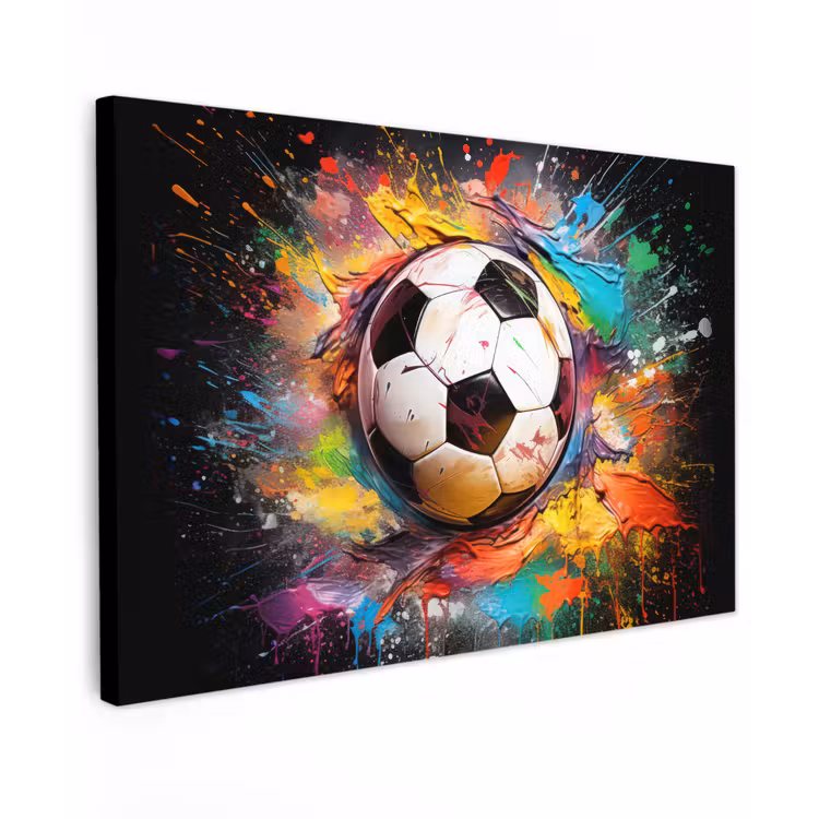 Canvas schilderij - Voetbal - Verf - Kleuren - Zwart - Wit — 1