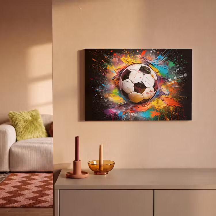 Canvas schilderij - Voetbal - Verf - Kleuren - Zwart - Wit — 2