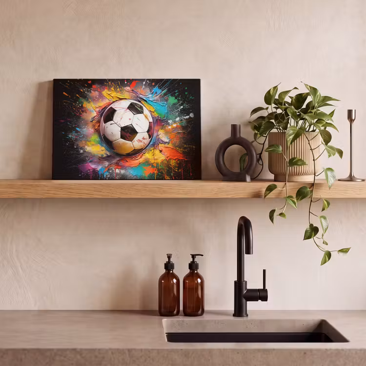 Canvas schilderij - Voetbal - Verf - Kleuren - Zwart - Wit — 3