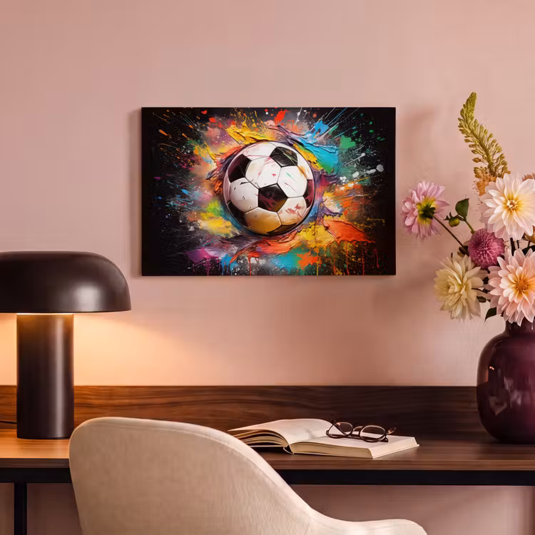 Canvas schilderij - Voetbal - Verf - Kleuren - Zwart - Wit — 4